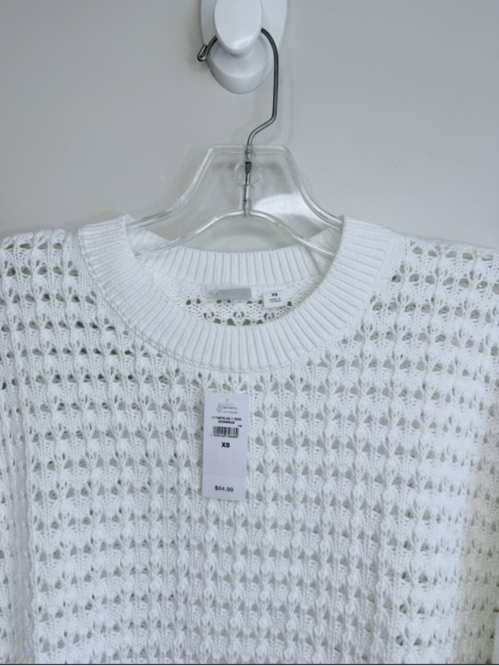 NWT GAP Oversized Crochet Cotton Knit  Crewneck Sweater White Size X-Small - Picture 3 of 10